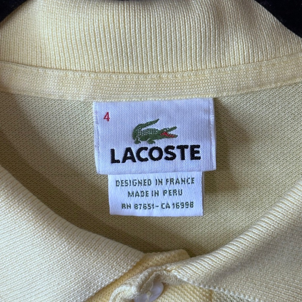 Lacoste Mens Yellow Short Sleeve Pique Cotton Polo Shirt Size 4 Medium - Picture 3 of 4